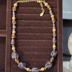 Liz Claiborne Gold and Purple Beaded Necklace